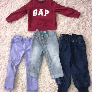 Toddler capris, jeans, crew neck sweatshirt size 2